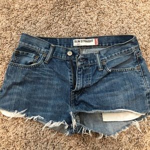 Slim straight Levi’s high waisted denim shorts